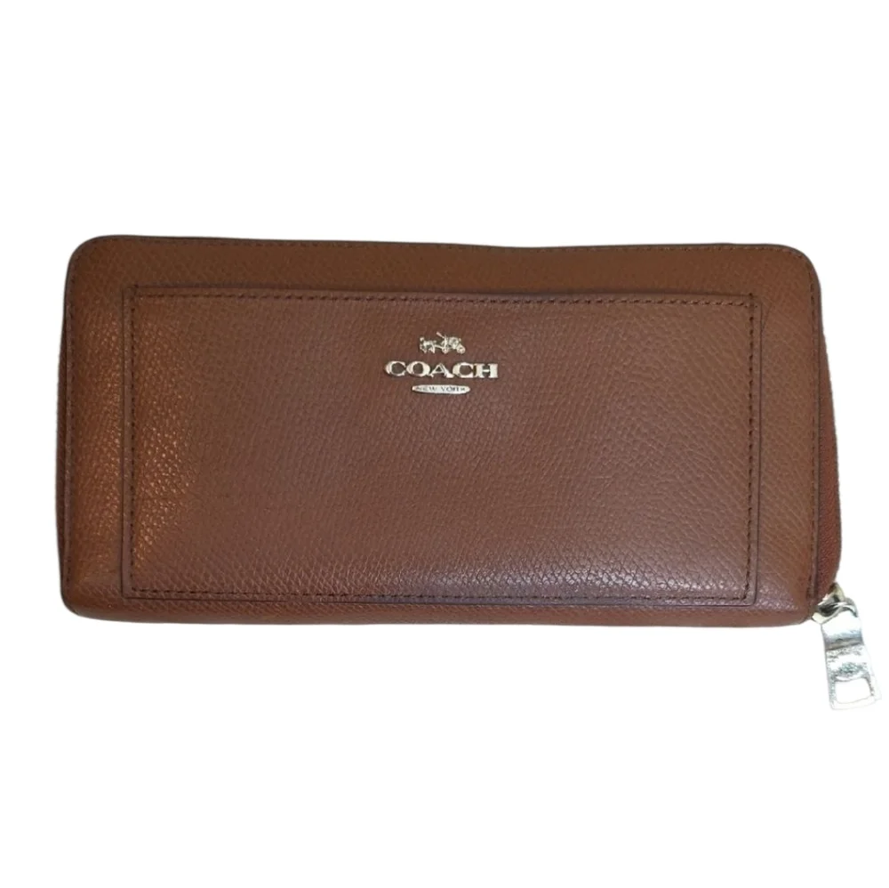 Coach Saddle Brown Leather Accordion Zip Wallet Purse Quiet Luxury Coachcore